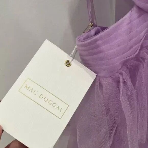 NWT Mac Duggal Maxi Dress 50670 Lavender Lilac Ruffle Tiered Tulle Cutout sz 12 - Picture 7 of 8